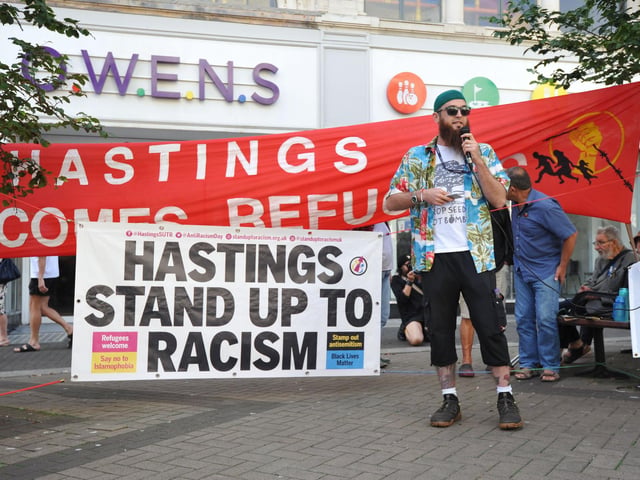 Hastings Stand Up To Racism's National Day Of Protest on August 10 2024 in Robertson Street.