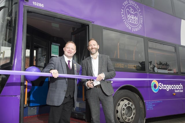 Joel Mitchell and Lord Brett McLean with the jubilee bus. Picture: Stagecoach South East