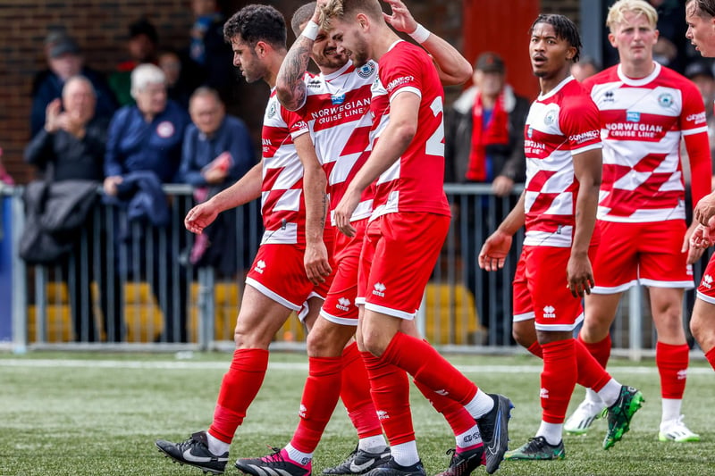 Images from Eastbourne Borough's 2023-24 season opener, a 1-0 National South home win over Hampton and Richmond