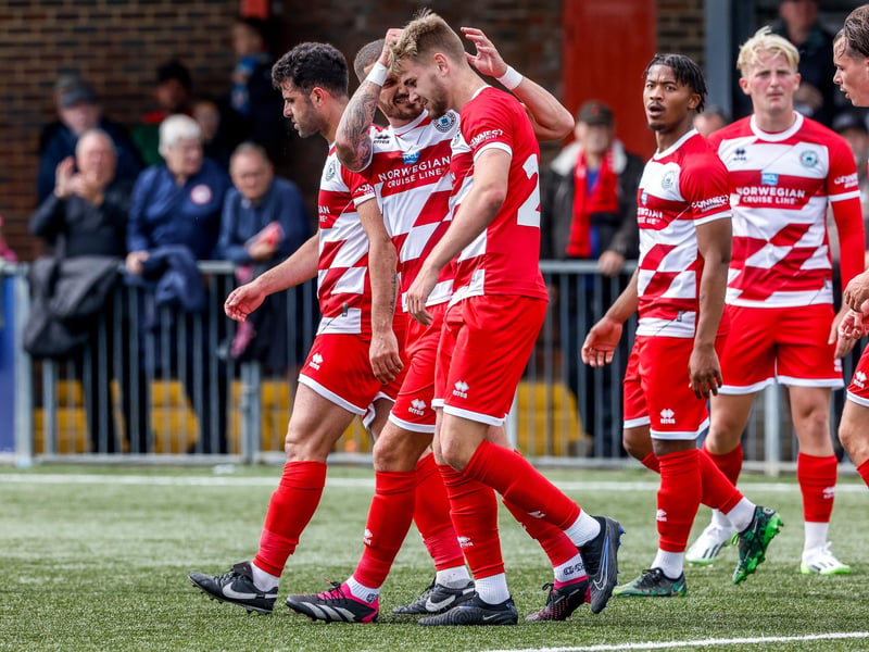 Images from Eastbourne Borough's 2023-24 season opener, a 1-0 National South home win over Hampton and Richmond
