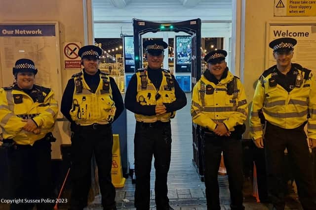 Officers at a knife arch operation at Brighton railway station. Photo: Sussex Police