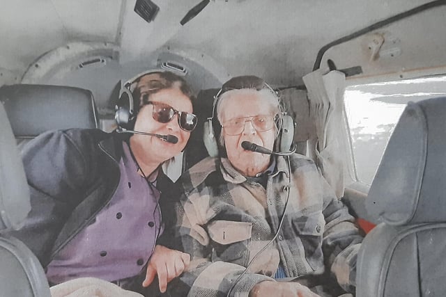 Jack Biggs on his 100th birthday flight from Goodwood Aerodrome, organised by one of his carers in October 2022