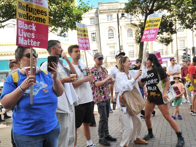 Hastings Stand Up To Racism's National Day Of Protest on August 10 2024 in Robertson Street.