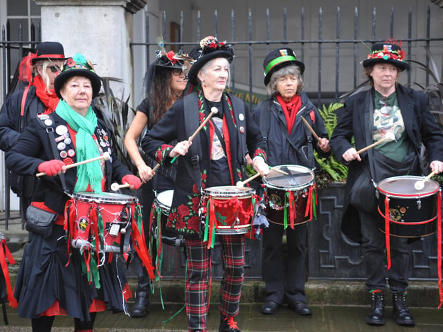 The 71st National Town Criers' Championships in Rye on October 12 2024. Ryebellion Drummers.