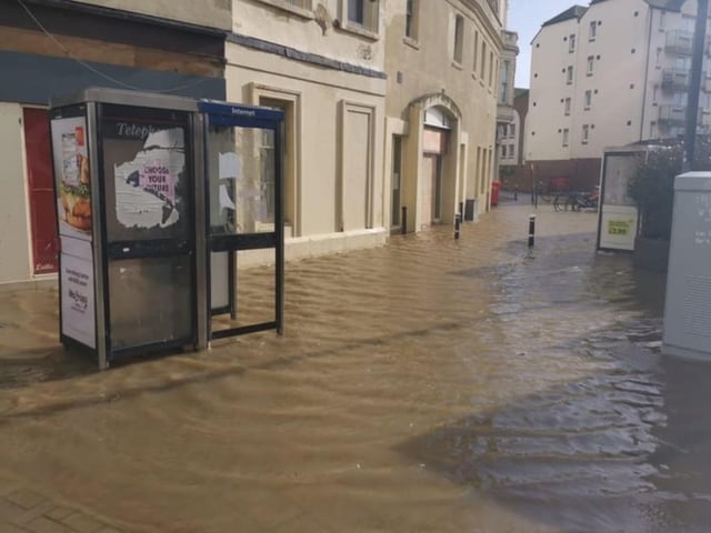 Hastings town centre flooded in October