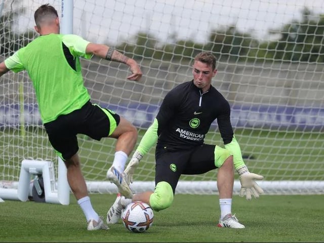 Albion midfielder Pascal Gross tries to beat McGill