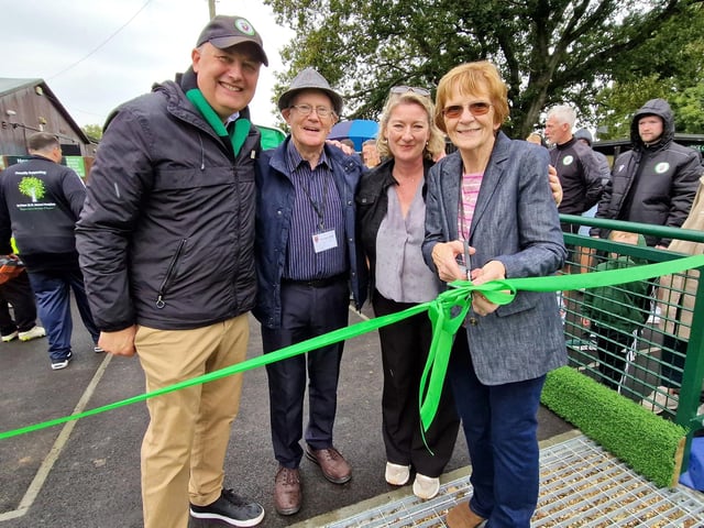 Burgess Hill Town FC played their first game back at Leylands Park after laying of new 3G and installation of other facilities around ground.David Corney, Co owner and Chair, Peter Williams, Leader BHTC, Vicky Gaffney, Co Owner and CEO with  Cllr Brenda Williams. SR2509201 Pic Steve Robards/Nationalworld