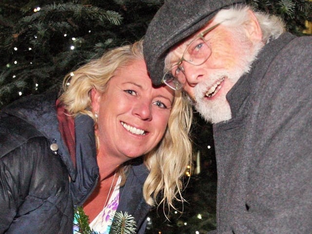 Local heroes Zoe Collyer and Trevor Ware switch on the lights