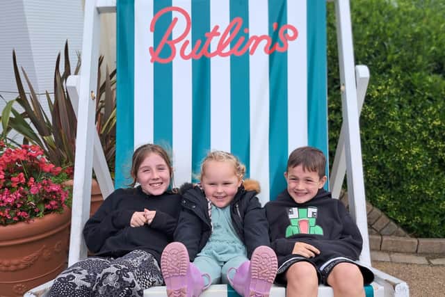Ruby and Barney Caines with cousin Rosie during their Butlin's Bognor day visit