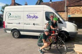 Posturite staff Jamie Pownceby, Matt O'Sullivan and Chris Jones on their Stroke Association cycling challenge