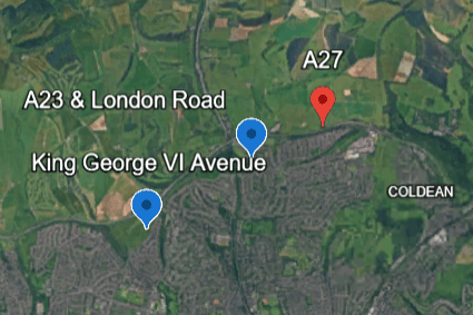 Drivers faced delays on the A27 and A23, after a fallen tree partially blocked a westbound carriageway. Photo: Google Earth