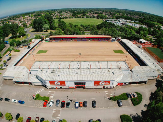 Crawley Town Football Club have had their pitch removed ready for summer renovations. Grant Mansfield took these wonderful pictures from above to show what it currently look inside the Broadfield Stadium.
