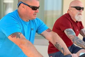 Stu Rodd, a volunteer at Blind Veterans UK’s Rustington centre, with Jeff Wright