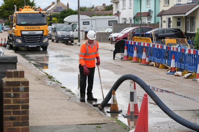 WEST BEACH LANCING 8 OR 9 TH TIME SEWAGE PIPE BURST - A259 CLOSED TEMP LIGHTS GOING IN SOON 