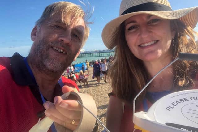 Eastbourne MP Caroline Ansell bucket collecting at Airbourne