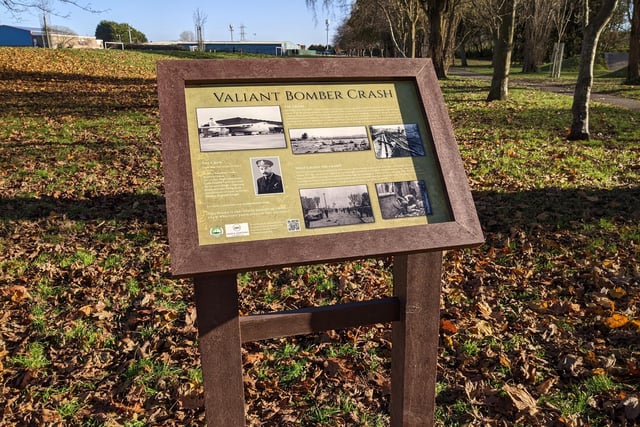 The new interpretation board in memory of those crew who lost their lives in the Valiant bomber crash