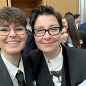 Rylee Spooner with TV presenter Sue Perkins at the awards ceremony