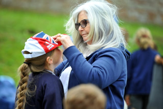 Pupils at St Philip's Catholic Primary School, in Arundel, celebrate the jubilee. Pic S Robards SR2205262