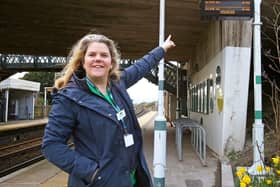 Southern Station Manager Charlotte Raeburn presents Glynde's new customer information screens. Picture: Govia Thameslink Railway