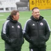 Crawley Town manager Scott Lindsey (right) with assistant Jamie Day