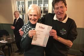 Dave Field, and, Dave Vickery, of SHR, receiving, their, 'HBA, 'long service', award