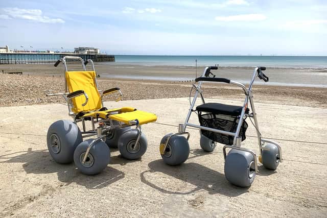 Following a fundraising campaign – led by the local community – two beach wheelchairs and a single all-terrain rollator are now available from Worthing Borough Council’s Coastal Office. Photo: Worthing Borough Council