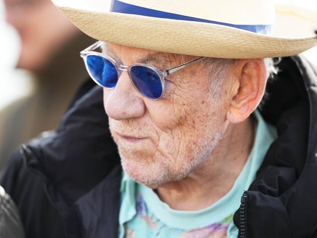 Sir Ian McKellen and Roger Allam were spotted filing together on Worthing beach today (October 7, 2025)