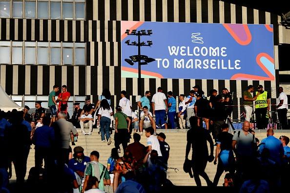 General view outside the stadium as fans arrive prior to the UEFA Europa League match