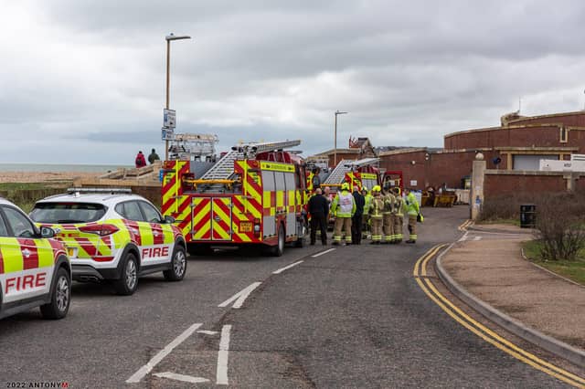 The fire service by the wastewater treatment works in Eastbourne. Picture from Antony Meadley
