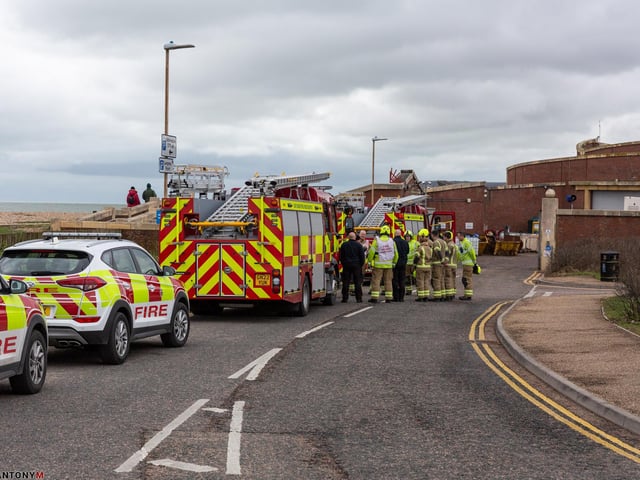 The fire service by the wastewater treatment works in Eastbourne. Picture from Antony Meadley