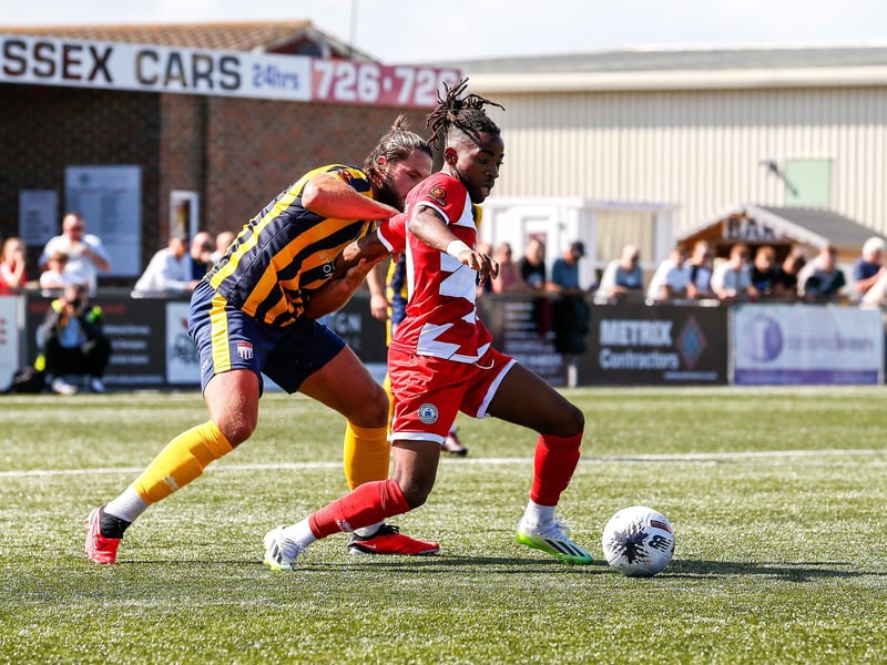 Action from Bath City's 2-1 win at Eastbourne Borough