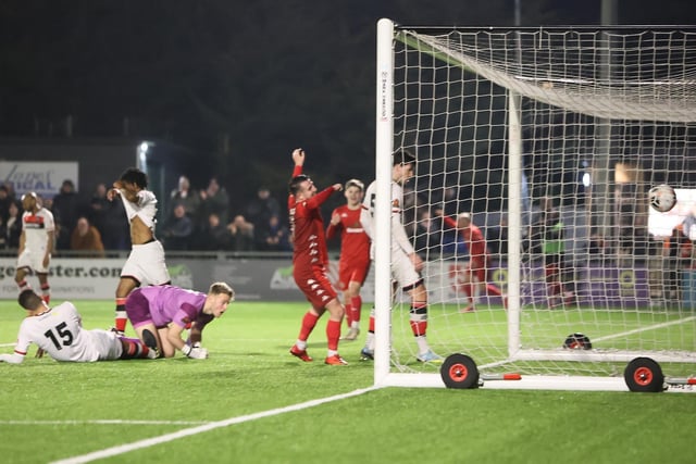 Action from Worthing FC's superb 6-0 win at home to Dulwich Hamlet in National League South