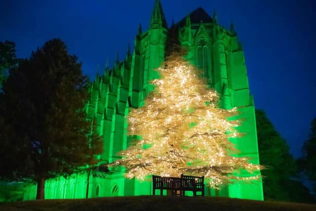 Lancing College Chapel lit up for the NSPCC's Walk for Children on a previous year.