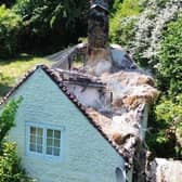 Thatch Cottage was severely damaged by fire on February 1, 2023, and remains in a state of ruin. Picture: Manorwood / planning documents