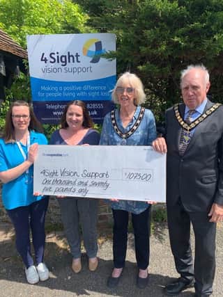 L to R: Julie Branson and Kirstie Thomas (4Sight Vision Support), Outgoing Mayoress and Mayor of Bognor Regis