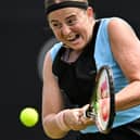 Latvia's Jelena Ostapenko returns to Czech Republic's Barbora Strycova during their women's singles round of 32 tennis match at the Rothesay Eastbourne International tennis tournament (Photo by Glyn KIRK / AFP) (Photo by GLYN KIRK/AFP via Getty Images)