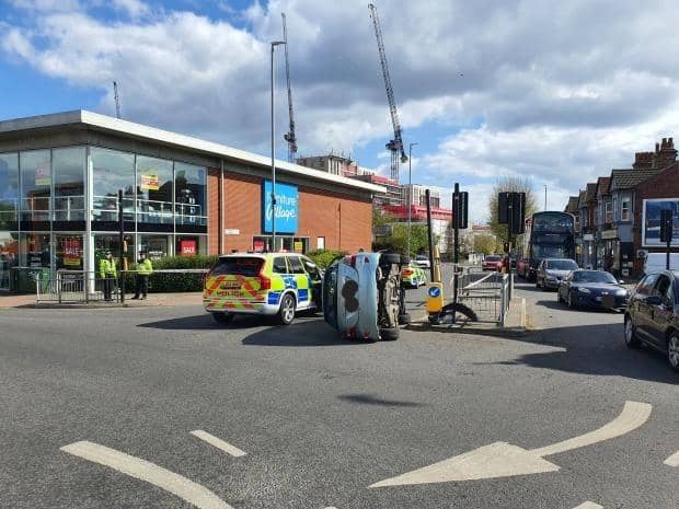 An East Sussex road was closed following an overturned vehicle after a two car collision. Picture: Sussex Police