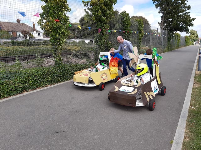 Flaming Blaze and Monkey Mobile on the track
