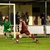Away from the ESFL, and in the SCFL, Little Common are pictured scoring at Crowborough. They found the net four times - but let in six | Picture: Joe Knight