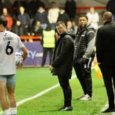 Crawley Town head coach Colin Kazim-Richards watches on during his side's 3-2 defeat to Shrewsbury Town at the Broadfield Stadium on Tuesday, October 20. Photo: Thomas Forbes