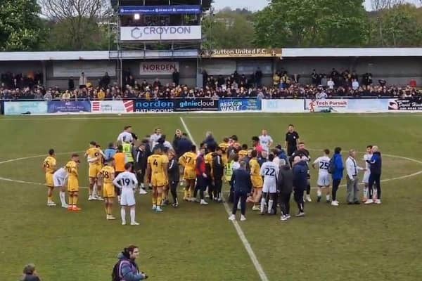 Sutton United and Crawley Town have been charged with misconduct by the Football Association following a clash between players after the final whistle of their draw in League Two. | Picture: SussexWorld