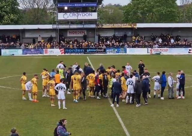 Sutton United and Crawley Town have been charged with misconduct by the Football Association following a clash between players after the final whistle of their draw in League Two. | Picture: SussexWorld