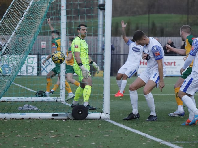 FA Trophy action between Horsham and AFC Totton