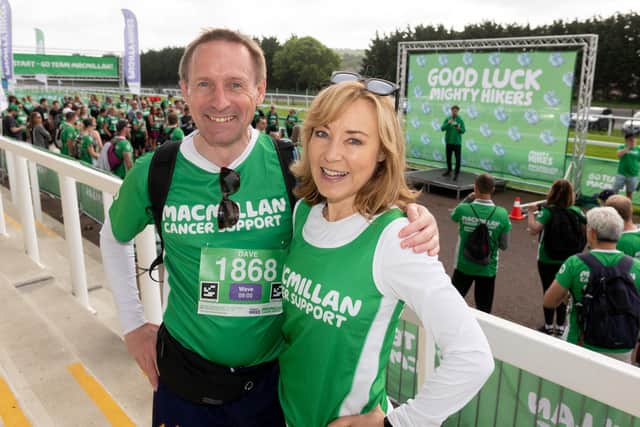 Sian Williams with brother David, at the start of the Macmillan Cancer Support South Coast Mighty Hike.