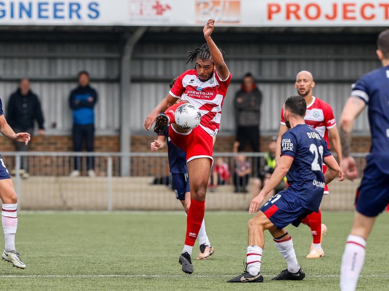 Images from Eastbourne Borough's 2023-24 season opener, a 1-0 National South home win over Hampton and Richmond