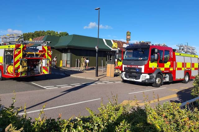 Firefighters by McDonald's in Lottbridge Drove, Eastbourne.