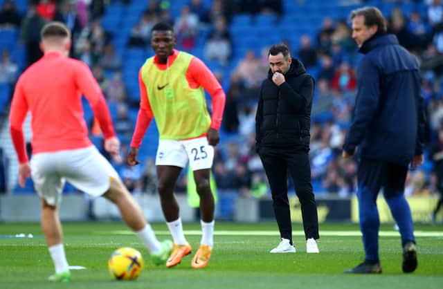 The Brighton boss also told the press he had spoken to Caicedo on Wednesday as a ‘farther, not a coach’   (Photo by Charlie Crowhurst/Getty Images)