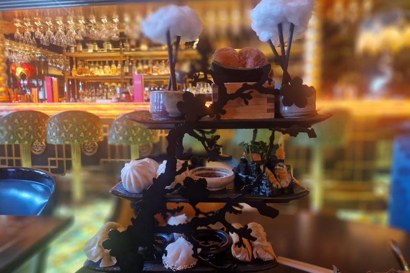 The tower of delights that make up Blossom Afternoon Tea at The Ivy Asia, Brighton