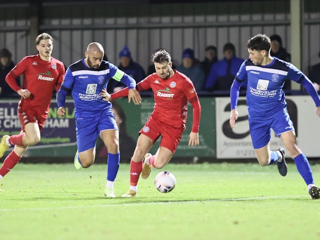 Action from Worthing FC's 1-1 draw at Chippenham in the National League South