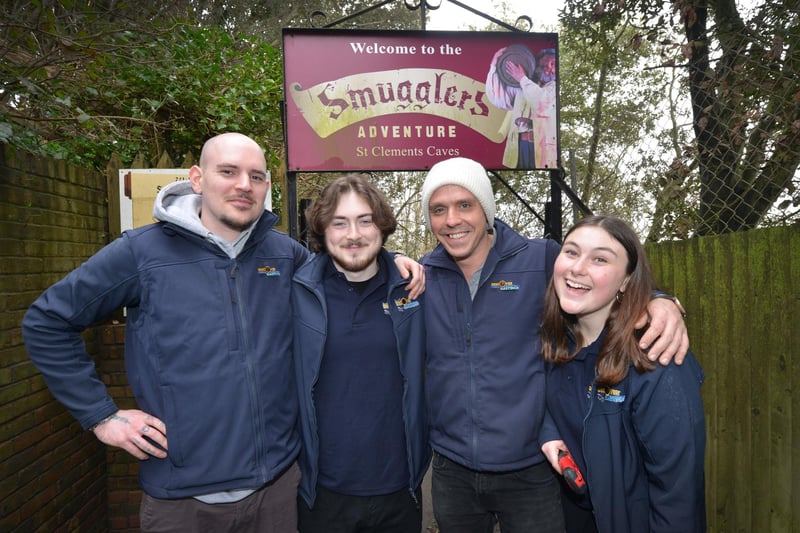 Smugglers Adventure in Hastings reopens for the 2024 season. Some of the team are pictured at the entrance.